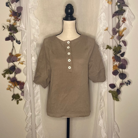 Madewell Ribbed‎ Short Sleeve Tan Top Size Medium - Picture 2 of 5